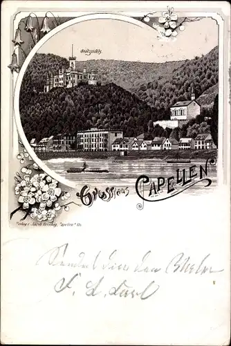Litho Capellen Kapellen Stolzenfels Koblenz am Rhein, Schloss Stolzenfels