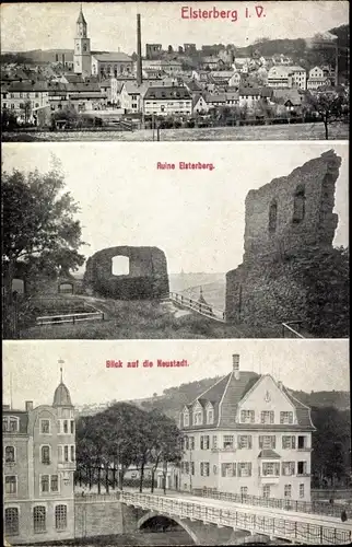 Ak Elsterberg an der Weißen Elster Vogtland, Ruine, Blick auf die Neustadt