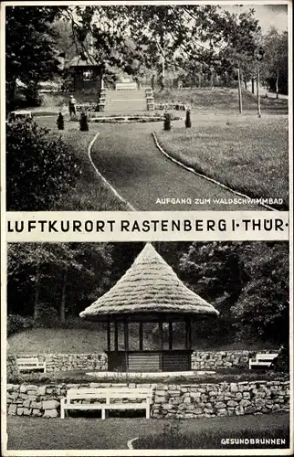 Ak Rastenberg Thüringen, Aufgang zum Waldschwimmbad, Gesundbrunnen