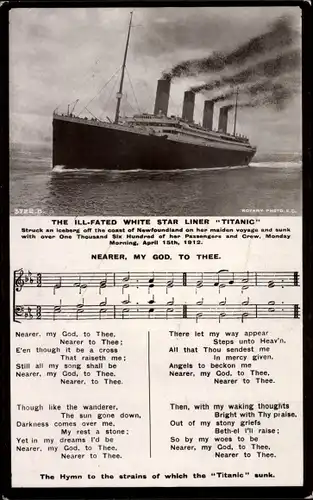Lied Ak Nearer my God to Thee, Dampfer Titanic, White Star Line