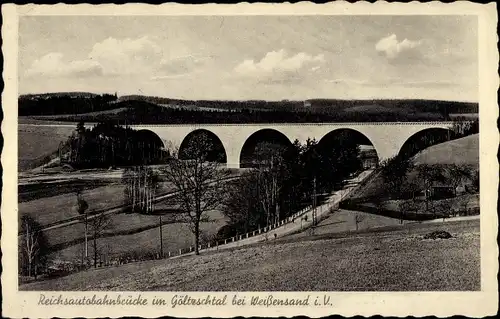 Ak Weissensand Lengenfeld Vogtland Sachsen, Reichsautobahnbrücke im Göltzschtal