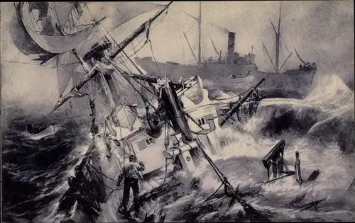 Künstler Ak Stöwer, Willy, Torpediert, Die letzten Augenblicke eines englischen Seglers