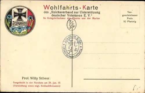 Künstler Ak Stöwer, Willy, Deutsche Kriegsschiffe, Seegefecht in der Nordsee am 24. Januar 1915