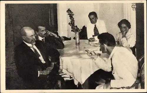 Ak Prof. T. G. Masaryk a spis. Gorkij na Capri, 1912, Maxim Gorki