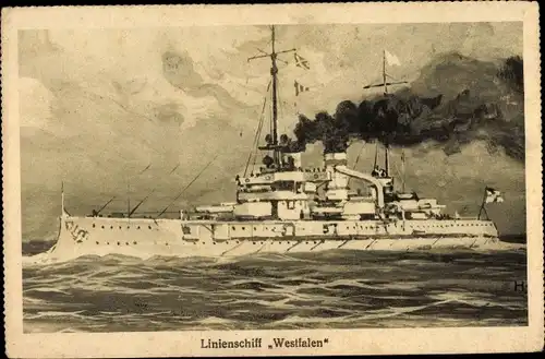 Künstler Ak Deutsches Kriegsschiff, Linienschiff Westfalen