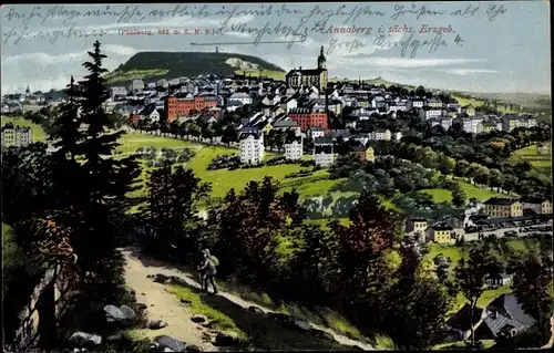 Ak Annaberg Buchholz Erzgebirge, Kirche, Pöhlberg, Wanderer