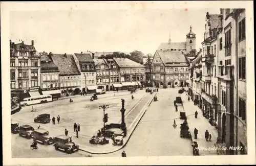 Ak Mittweida in Sachsen, Markt, Autos, Geschäftshäuser, Bus