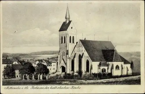 Ak Mittweida in Sachsen, Partie an der katholischen Kirche