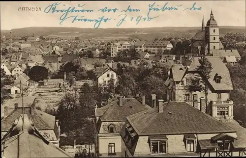 Ak Mittweida in Sachsen, Ortsansicht mit Kirche