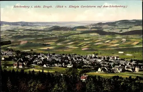 Ak Scheibenberg im Erzgebirge Sachsen, Blick von Königin Carolaturm auf dem Scheibenberg