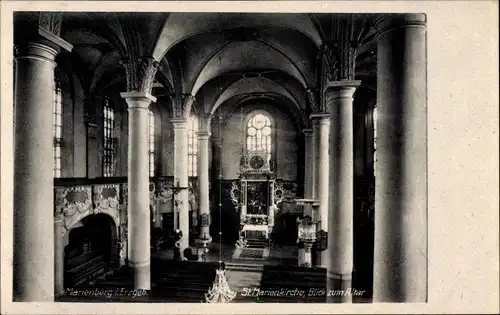 Ak Marienberg im Erzgebirge Sachsen, St. Marienkirche, Blick zum Altar