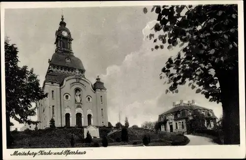Ak Moritzburg Sachsen, Kirche und Pfarrhaus