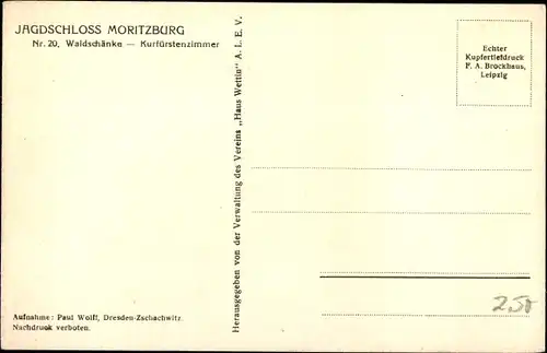 Ak Moritzburg in Sachsen, Jagdschloss Moritzburg, Kurfürstenzimmer in der Waldschänke