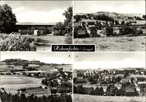 Ak Hohenfichte Leubsdorf in Sachsen, Überdachte Holzbrücke über die Flöha, Augustusburg, Ortsblick