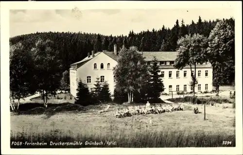 Ak Grünbach im Vogtland, FDGB Ferienheim Druckersmühle, Außenansicht