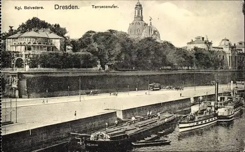 Ak Dresden, Kgl. Belvedere, Terrassenufer, Schiffe