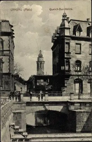 Ak Landau in der Pfalz, Queich-Durchblick, Brücke