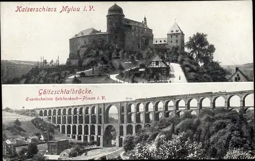 Ak Mylau Reichenbach im Vogtland, Kaiserschloss, Göltzschtalbrücke