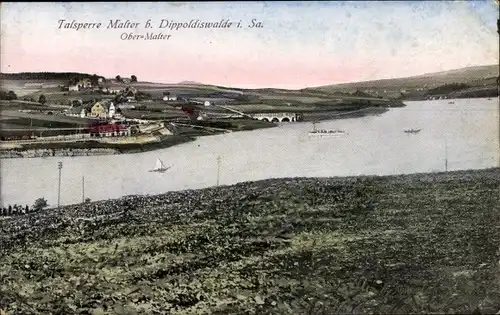 Ak Malter Dippoldiswalde, Talsperre Malter, Ober-Malter, Boote, Panorama vom Ort