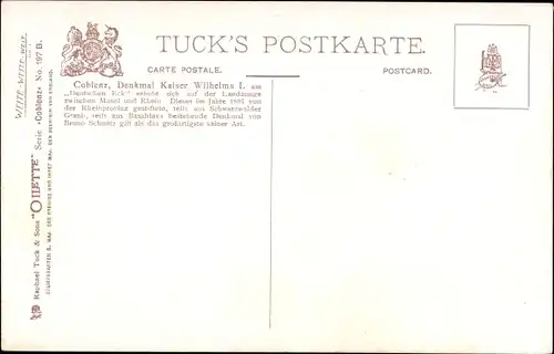 Künstler Ak Flower, Charles, Koblenz, Kaiser Wilhelm I. Denkmal, Tuck 197 B