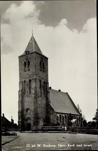 Ak Oost Souburg Zeeland Niederlande, Herv. Kerk met Toren