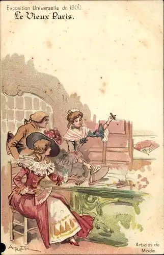 Künstler Litho Robida, A., Vieux Paris, Exposition Universelle de 1900, Articles de Mode