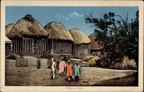 Ak Village africain, Afrikanisches Dorf, Wohnhäuser mit Strohdächern
