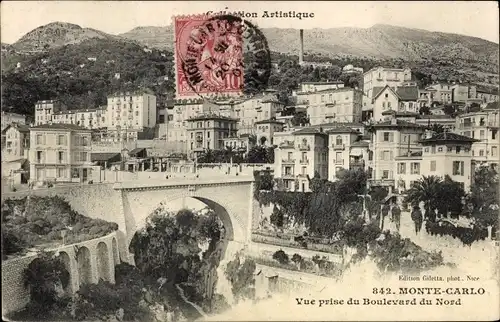 Ak Monte Carlo Monaco, Vue prise du Boulevard du Nord