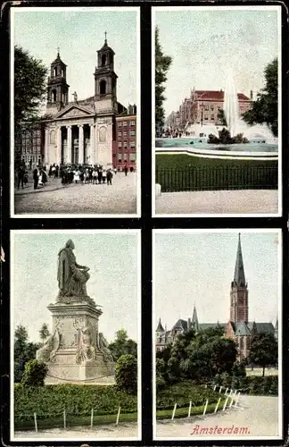 Ak Amsterdam Nordholland Niederlande, Denkmal, Brunnen, Kirche