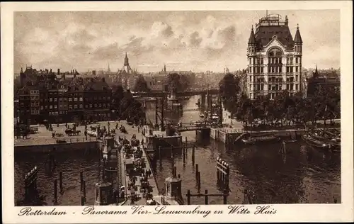 Ak Rotterdam Südholland Niederlande, Panorama Vier Leeuwenbrug en Witte Huis