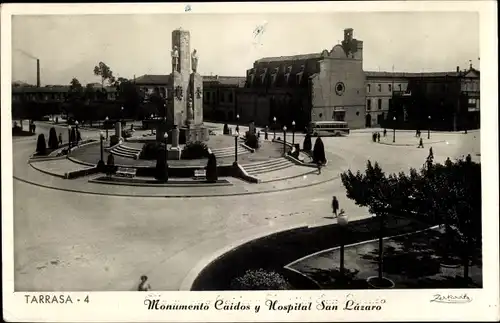 Ak Terrassa Katalonien, Monumento Caidos y Hospital San Lazaro