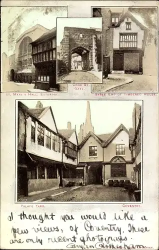 Ak Coventry West Midlands England, St. Mary's Hall, Exterior, Cook St. Gate, Timbered House