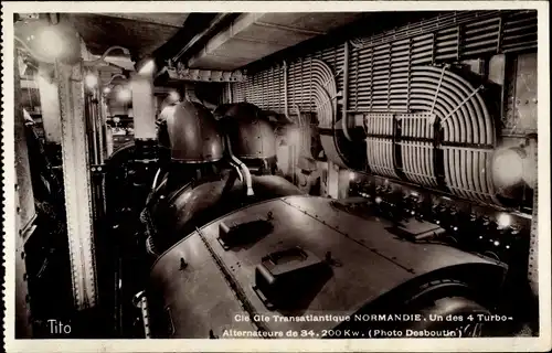 Ak Paquebot Normandie, CGT French Line, Maschinenraum