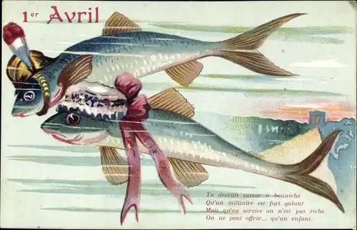 Ak 1. April, Ier Avril, Zwei vermenschlichte Fische