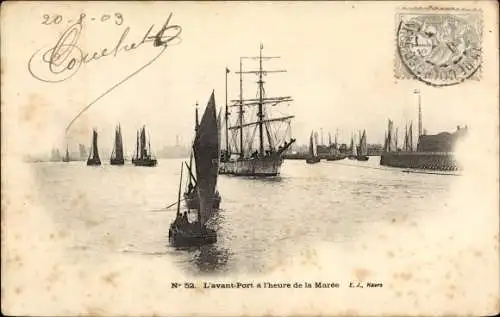 Ak Le Havre Seine Maritime, L'avant Port a l'heure de la Maree, Segelschiff, Segelboote