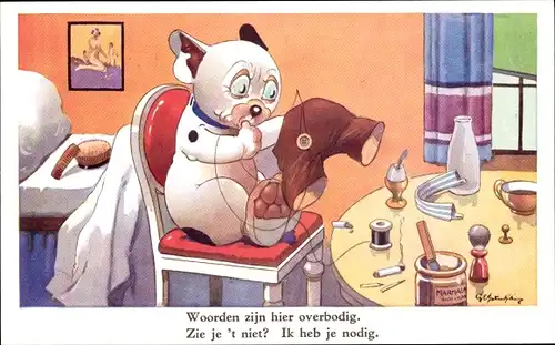 Künstler Ak Studdy, Bonzo the Dog, Woorden zijn hier overbodig. Zie je 't niet?, Hund näht Hose