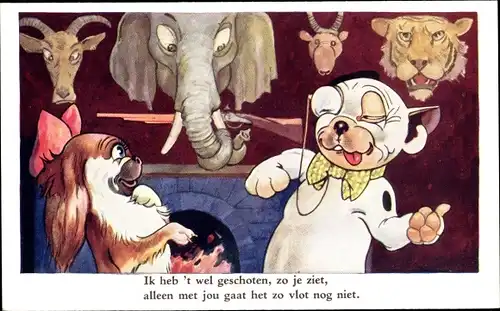 Künstler Ak Studdy, Bonzo the Dog, Jagdtrophäen, Ik heb 't wel geschoten, zo je ziet