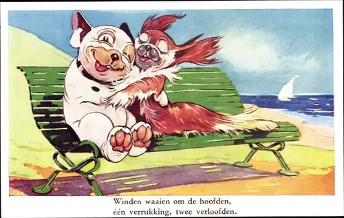 Künstler Ak Studdy, George E., Bonzo the Dog, Winden waaien om de hoofden