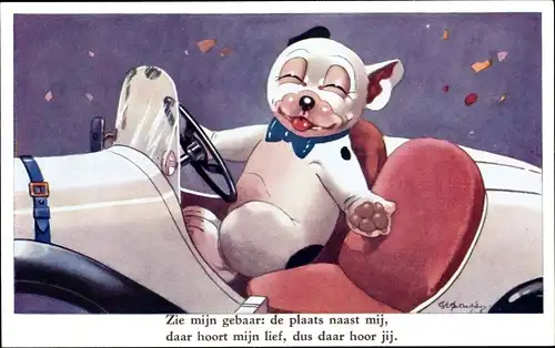 Künstler Ak Studdy, Hund am Steuer eines Autos, Bonzo the Dog