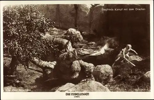 Ak Die Nibelungen, Filmszene, Siegfrieds Kampf mit dem Drachen, Ross 678/3
