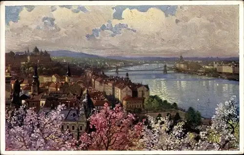 Ak Budapest Ungarn, Blick auf die Stadt, Brücke, Fluss