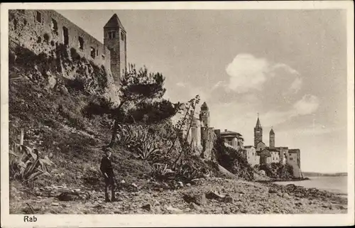 Ak Rab Kroatien, Stadtansicht, Schloss, Mauer