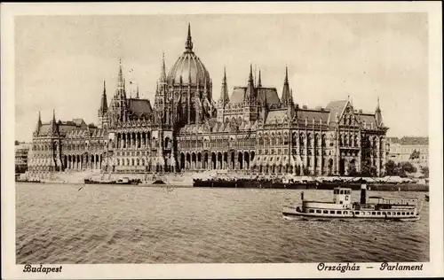 Ak Budapest Ungarn, Parlament, Dampfer