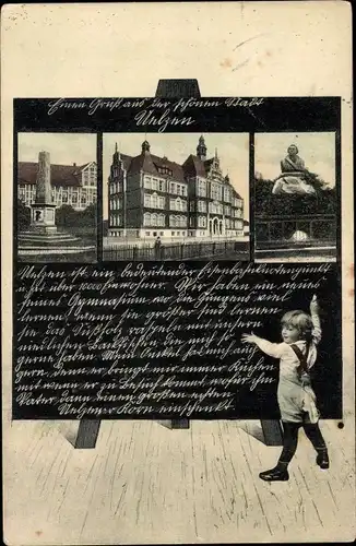 Passepartout Ak Uelzen in Niedersachsen, Denkmal, Gebäude, Kind an Tafel