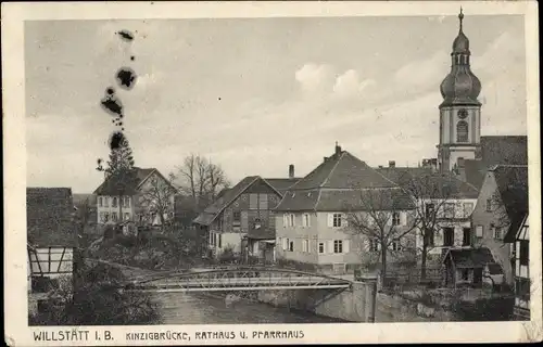 Ak Willstätt im Ortenaukreis, Kinzigbrücke, Rathaus und Pfarrhaus