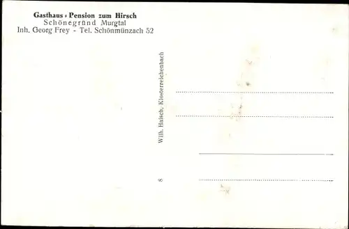 Ak Schönegründ Schönmünzach im Murgtal Baiersbronn im Schwarzwald, Gasthaus zum Hirsch