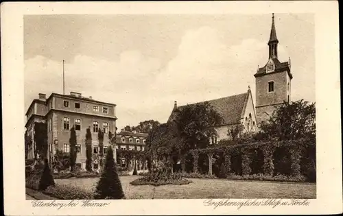 Ak Ettersburg in Thüringen, Großherzogliches Schloss und Kirche