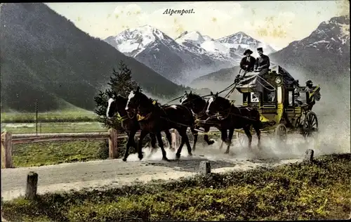 Ak Schweiz, Alpenpost, Postkutsche, Vierergespann