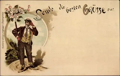 Litho Sende die besten Grüße aus, Mann auf einer Straße