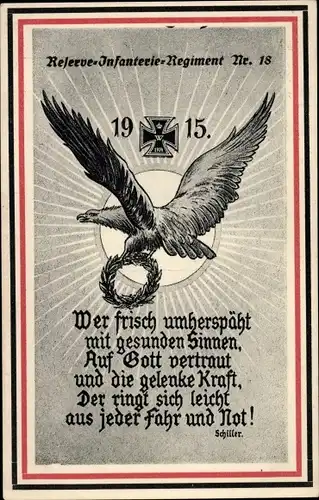Regiment Ak Reserve Infanterie Regiment 18 1915, Adler, Zitat Schiller